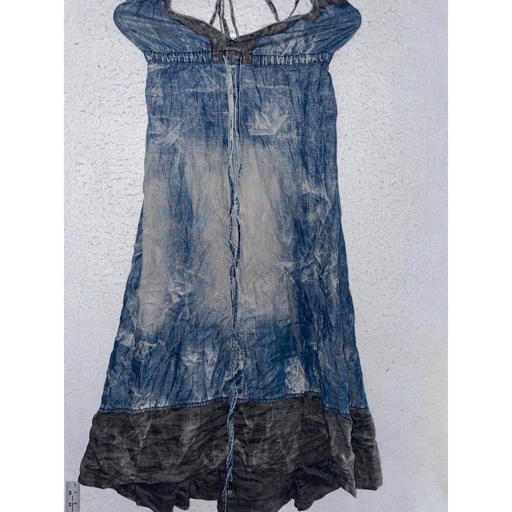 True Religion Maxi Dress Womens S Sleeveless open back halter Blue Denim Tie Dye